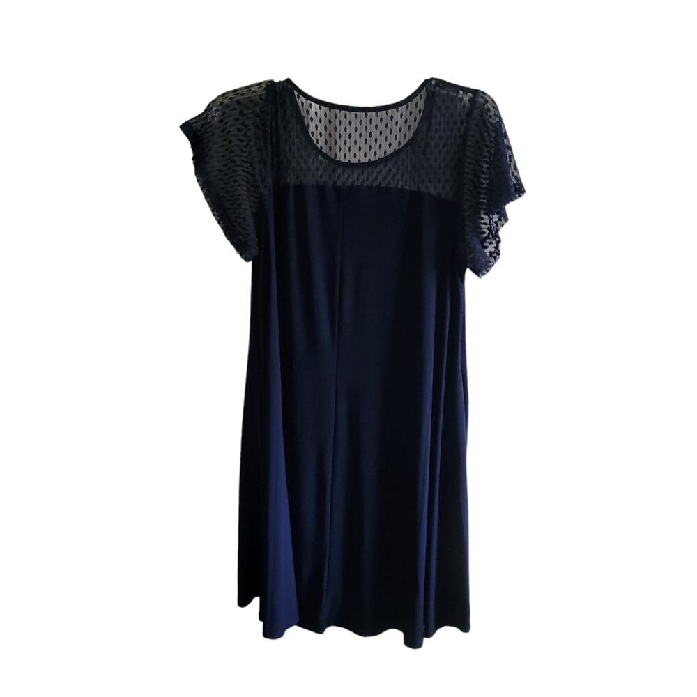 Nina Leonard Navy Dress Size XL Mesh Seeves and Collar‎ Soft Flowing Goth